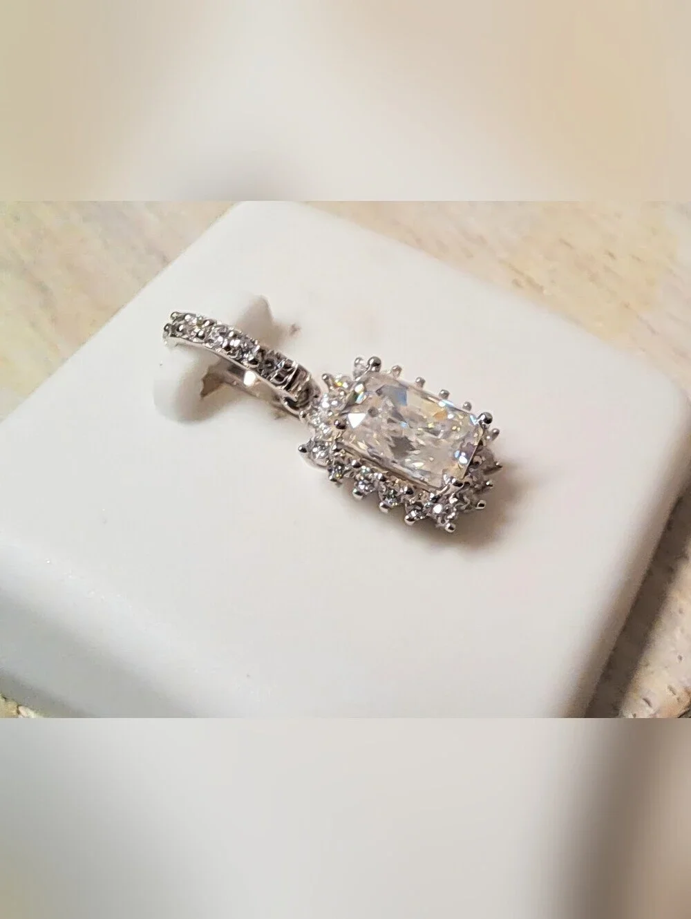 925 Silver And 1.25 Ct Moissanite Emerald Cut Pendant NWT
